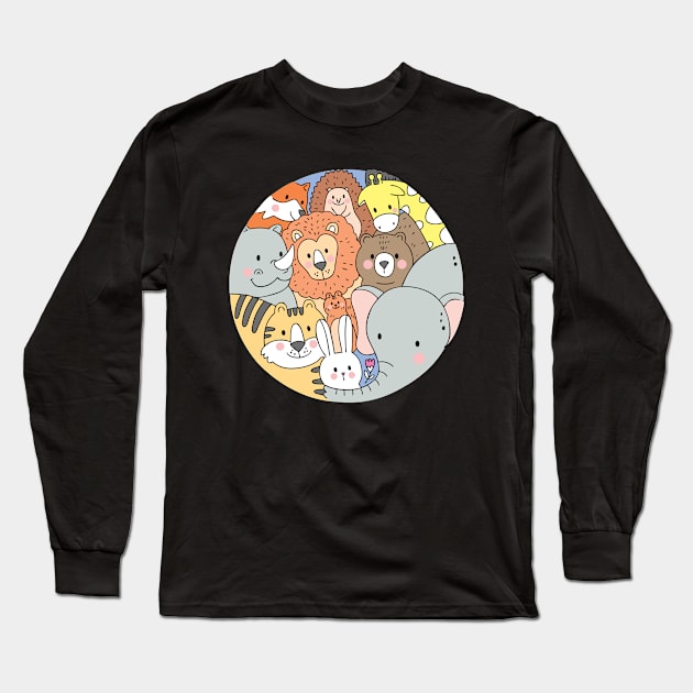 Wildlife Animal Cartoon Long Sleeve T-Shirt by Mako Design 